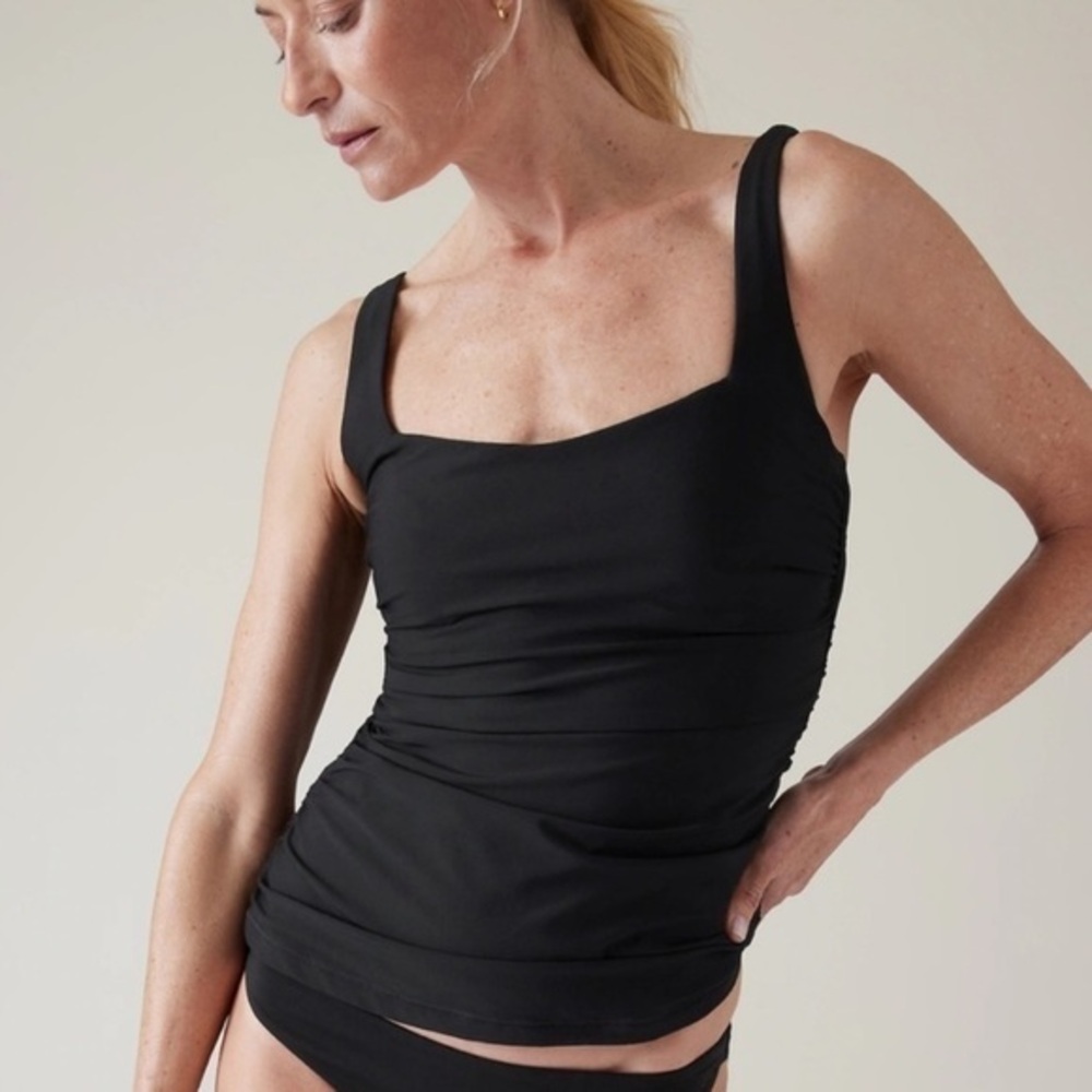 Athleta Square Neck Bra Tankini Top 34B/C Black NWT Swim Bathing Suit Boy Short